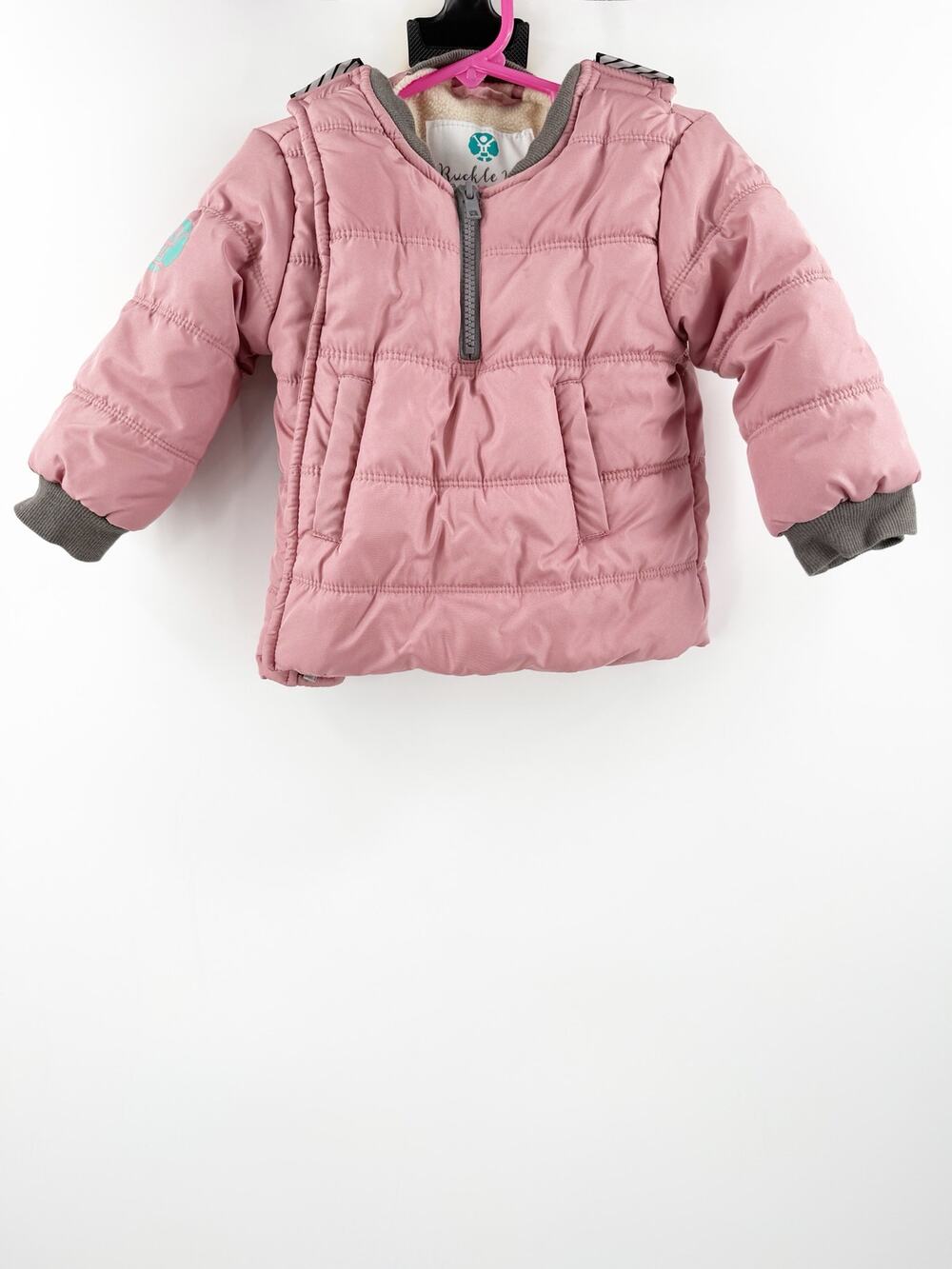 Buckle Me Baby Coat Size 18M Car Seat Safety Toddler Girls Pink Puffer Jacket